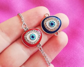 Evil Eye Armband, Faux Diamant Nazar Armband, Rotes Armband, Blaues Armband, personalisierte Größe, Evil Eye Schmuck, Glücksarmband