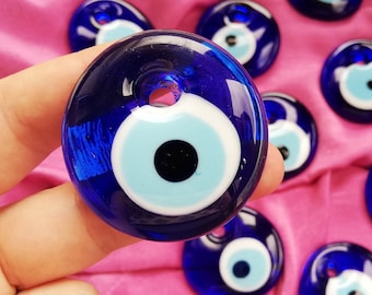 Evil Eye, Blue Evil Eye Charm, Nazar Boncuk, Big Evil Eye Supplies, Evil Eye Charm Beads, Glass Evil Eye Palm Stone for Protection With Hole