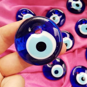 Evil Eye, Blue Evil Eye Charm, Nazar Boncuk, Big Evil Eye Supplies, Evil Eye Charm Beads, Glass Evil Eye Palm Stone for Protection With Hole