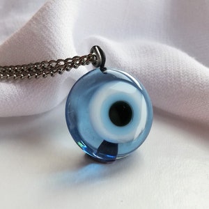 Blue Evil Eye Necklace, Unique Nazar Necklace, Evil Eye Pendant, Glass Evil Eye Choker Jewelry, Protection Necklace, Round Nazar Charm Gift