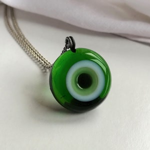 Green Evil Eye Necklace, Evil Eye Pendant, Nazar Necklace, Glass Evil Eye Jewelry, Protection Necklace, Round Nazar Charm, Evil Eye For Gift