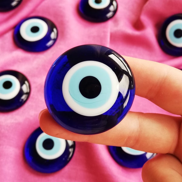 Evil Eye, Blue Evil Eye Cabochons, Nazar Boncuk, Evil Eye Supplies, Evil Eye Charm Beads, Glass Evil Eye Palm Stone for Protection, No Hole