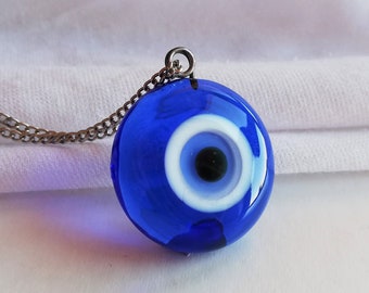 Evil Eye Necklace, Blue Glass Evil Eye Pendant, Turkish Nazar Necklace, Lucky Eye Choker, Protection Jewelry, Necklace For Men, Women Gift