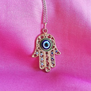 Evil Eye Necklace, Hamsa Necklace, Evil Eye Pendant, Protection Jewelry, Hamsa Hande Jewelry, Turkish Nazar Necklace, Lucky Eye Choker Gift