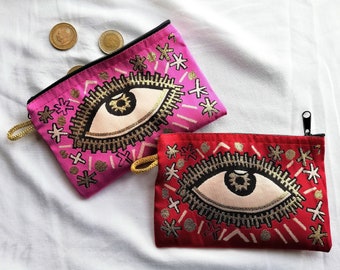 Pink Coin Purse, Evil Eye Zipper Wallet, Red Ethnic Bag, Handmade Evil Eye  Coin Pouch, Make Up Bag, Clutch Bags for Women, Makeup Eye Bag