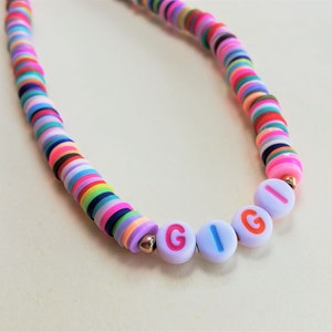 Beaded Kids Necklace, 16 Color Options Toddler Heishi Necklace Monogram Necklace Name Choker Necklace Clay Summer Necklace Gift For Children