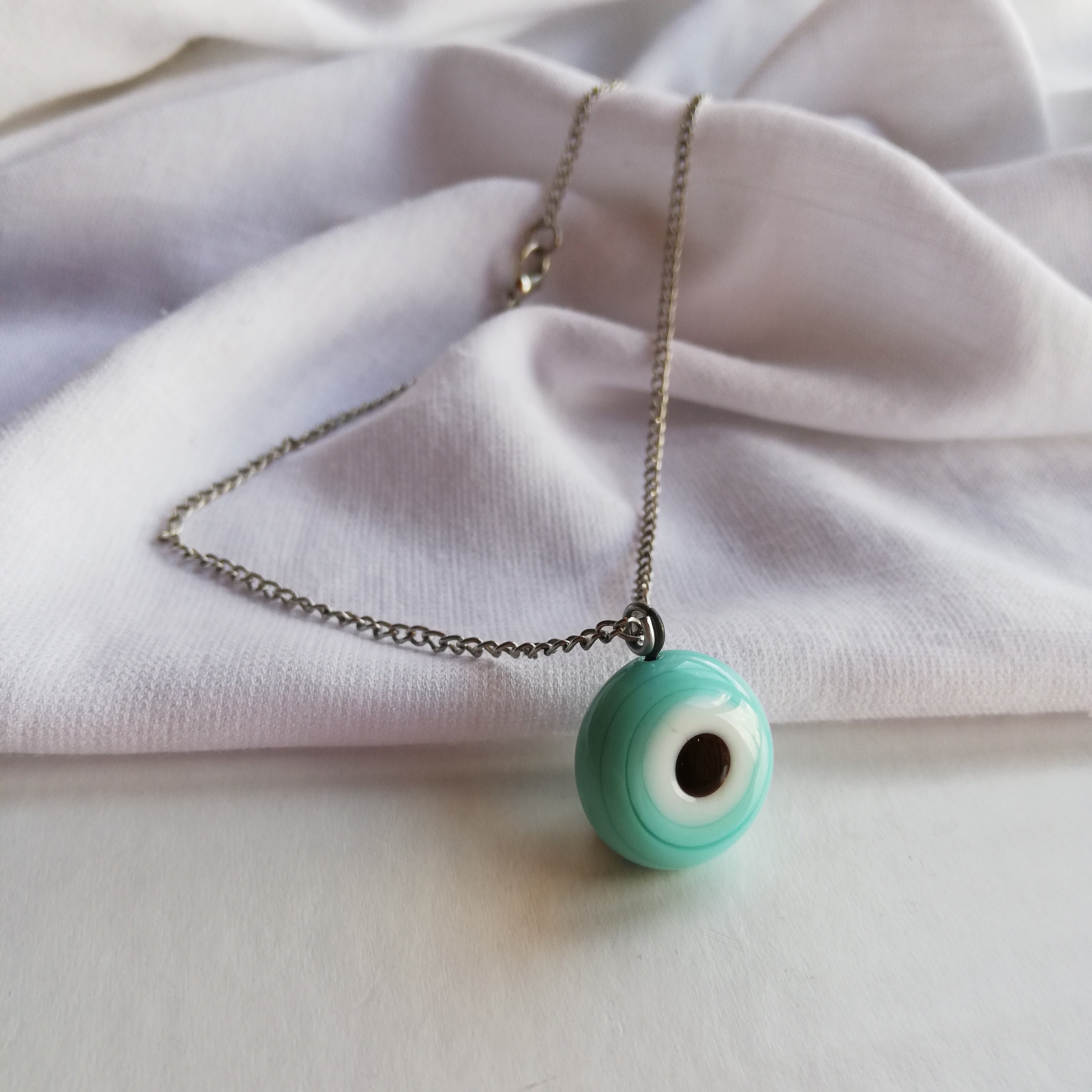 Evil Eye Necklace Unique Evil Eye Charm Green Necklace Etsy