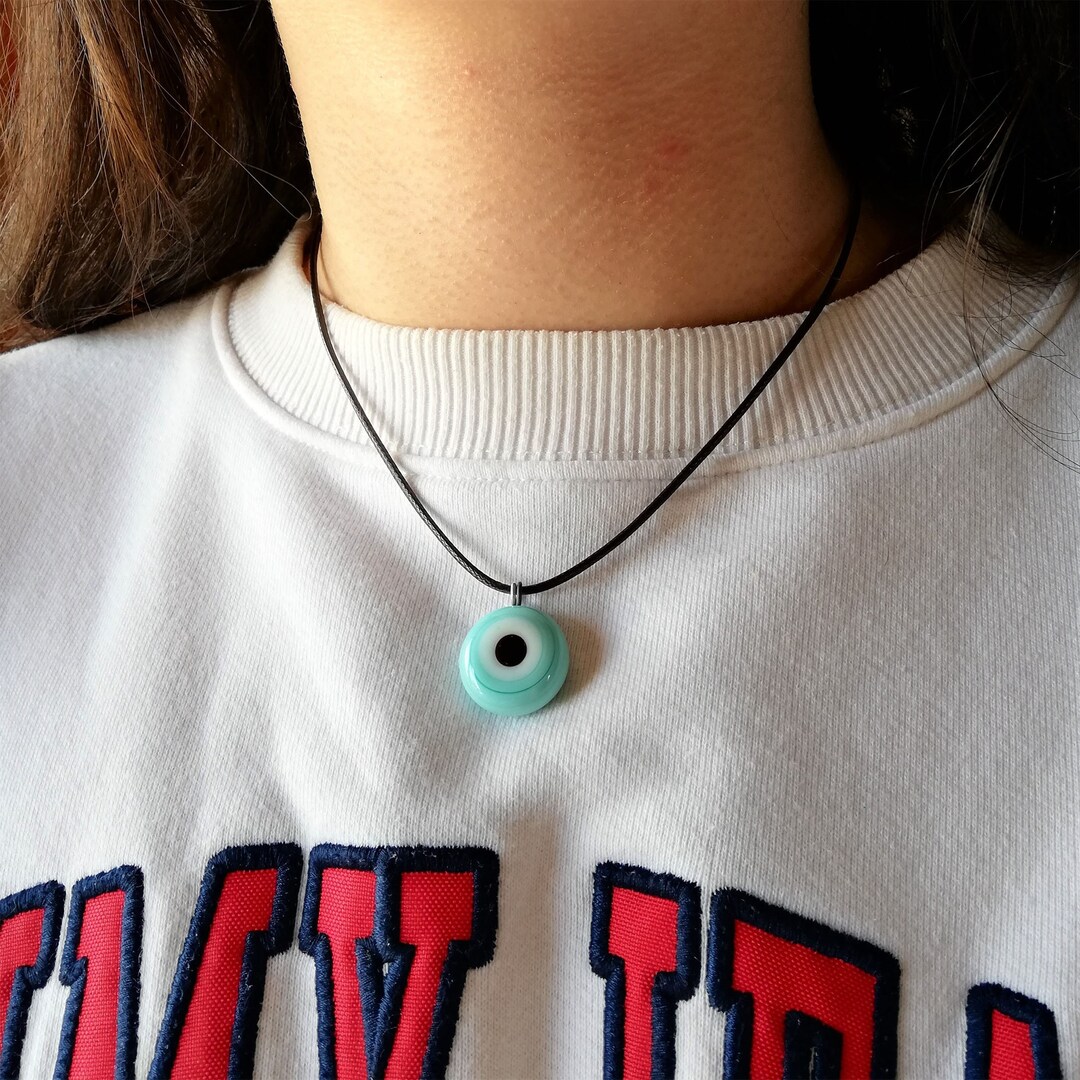 Evil Eye Necklace, Unique Evil Eye Charm, Green Necklace, Glass Evil