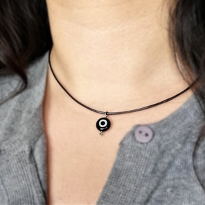 Black Evil Eye Necklace, Glass Evil Eye Pendant, Evil Eye, Nazar Necklace, Black Necklace Handmade Cord Chain Evil Eye Charm Choker For Gift