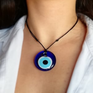 Evil Eye Necklace, Protection Jewelry, Lucky Eye Necklace, Turkish Glass Evil Eye Pendant Choker, Blue Evil Eye Charm, Nazar Necklace Gift