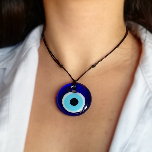 Evil Eye Necklace, Protection Jewelry, Lucky Eye Necklace, Turkish Glass Evil Eye Pendant Choker, Blue Evil Eye Charm, Nazar Necklace Gift