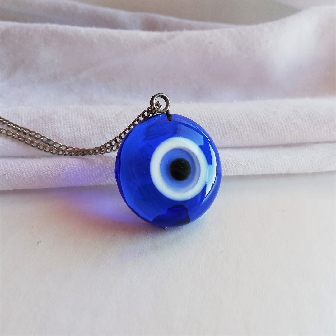 Evil Eye Necklace Blue Glass Evil Eye Pendant Turkish Nazar Etsy