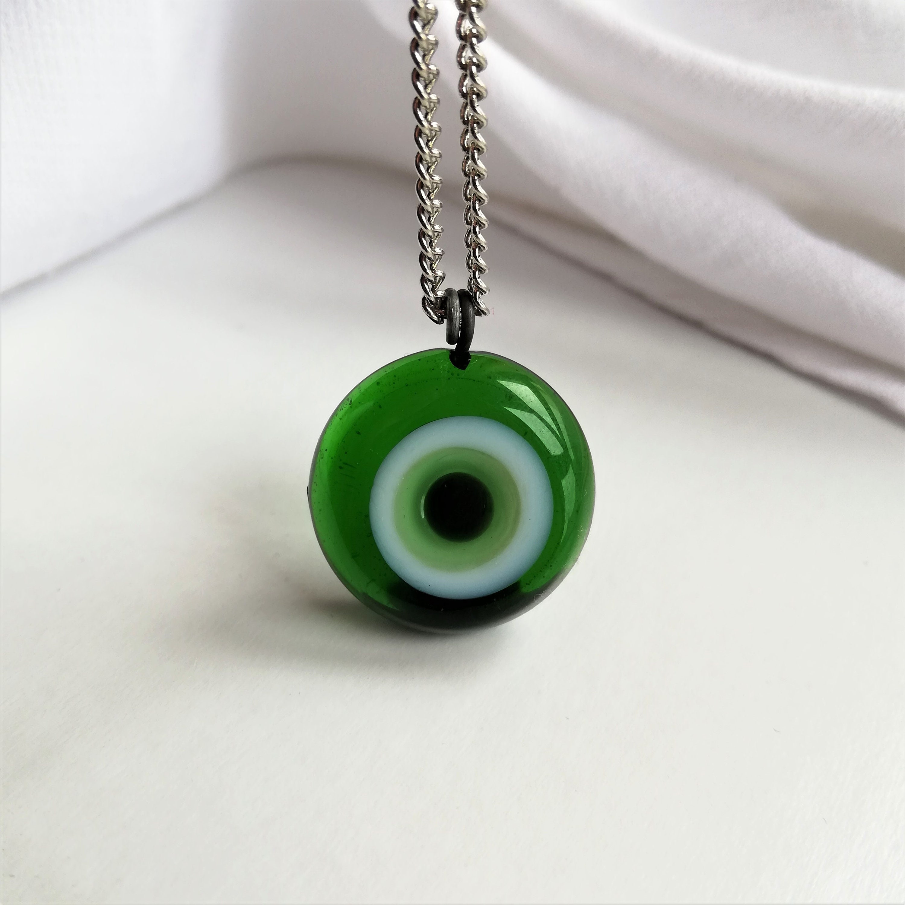 Green Evil Eye Necklace Evil Eye Pendant Nazar Necklace Glass