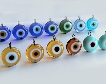 Evil Eye Necklace Charm, Evil Eye Pendant, Glass Nazar Necklace, Glass Evil Eye Jewelry Brown | Blue | Yellow | Green Evil Eye Lampwork Gift