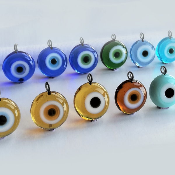 Evil Eye Necklace Charm, Evil Eye Pendant, Glass Nazar Necklace, Glass Evil Eye Jewelry Brown | Blue | Yellow | Green Evil Eye Lampwork Gift