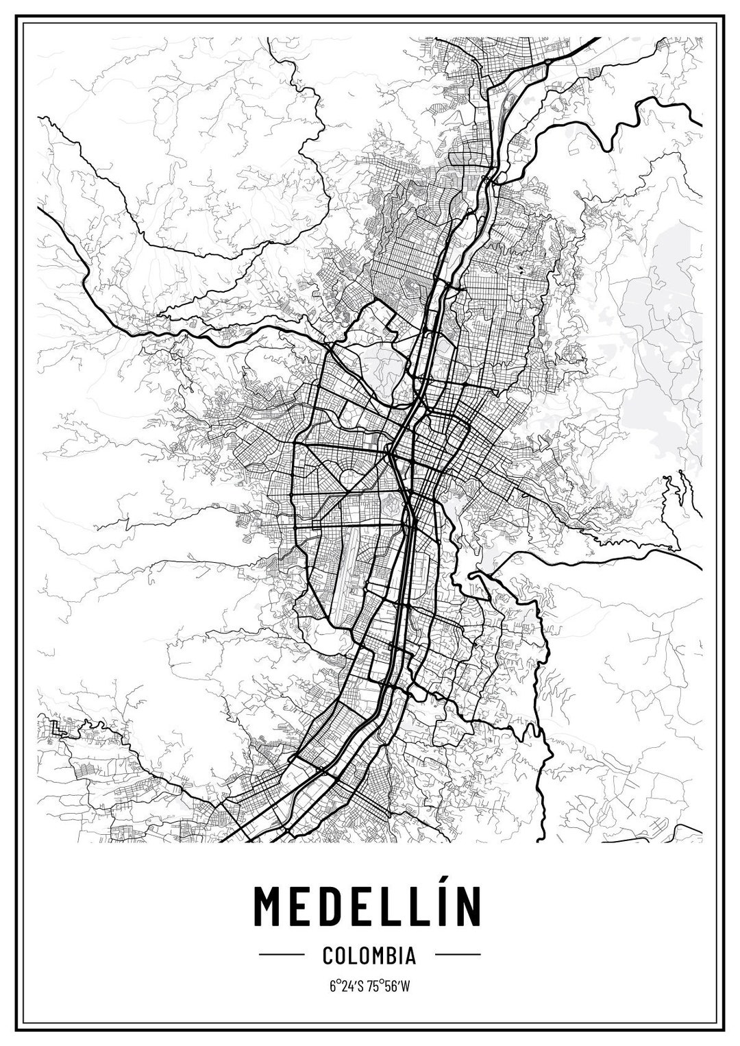 MAPAS De Tus Ciudades Favoritas. Mapa De MEDELLIN COLOMBIA. - Etsy