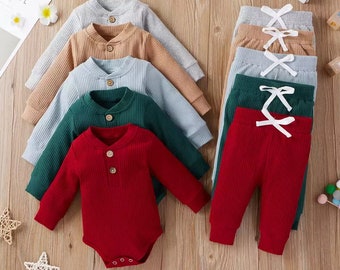 Knitted Cotton Baby Romper and Trouser Set (0-24months)