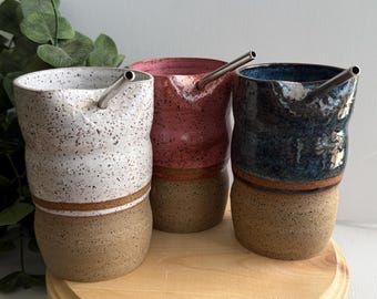 Vaso de cerámica con pajita / Vaso / Taza con pajita / Portabebidas heladas / Vaso de cerámica