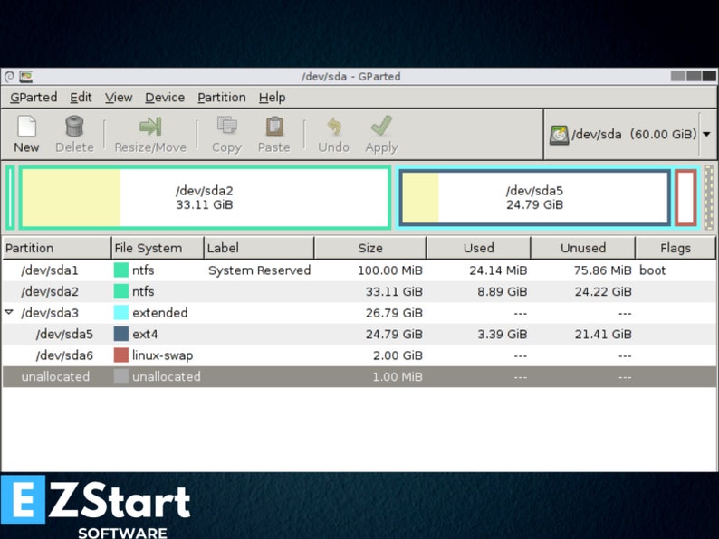 Gparted Partition Editor to Graphically Manage Disk Partitions on CD