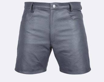 Men's Genuine COW Leather Black Shorts Casual 5 Pockets Short