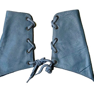 Gray 2 Pieces Genuine Real Leather Gauntlet Cuff Wristband Arm Band 1 Pair K-24