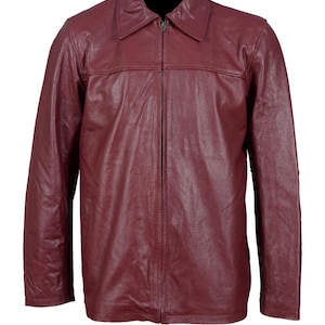 Mens Leather Jacket Flight Bomber Coat Burgundy Color Lined