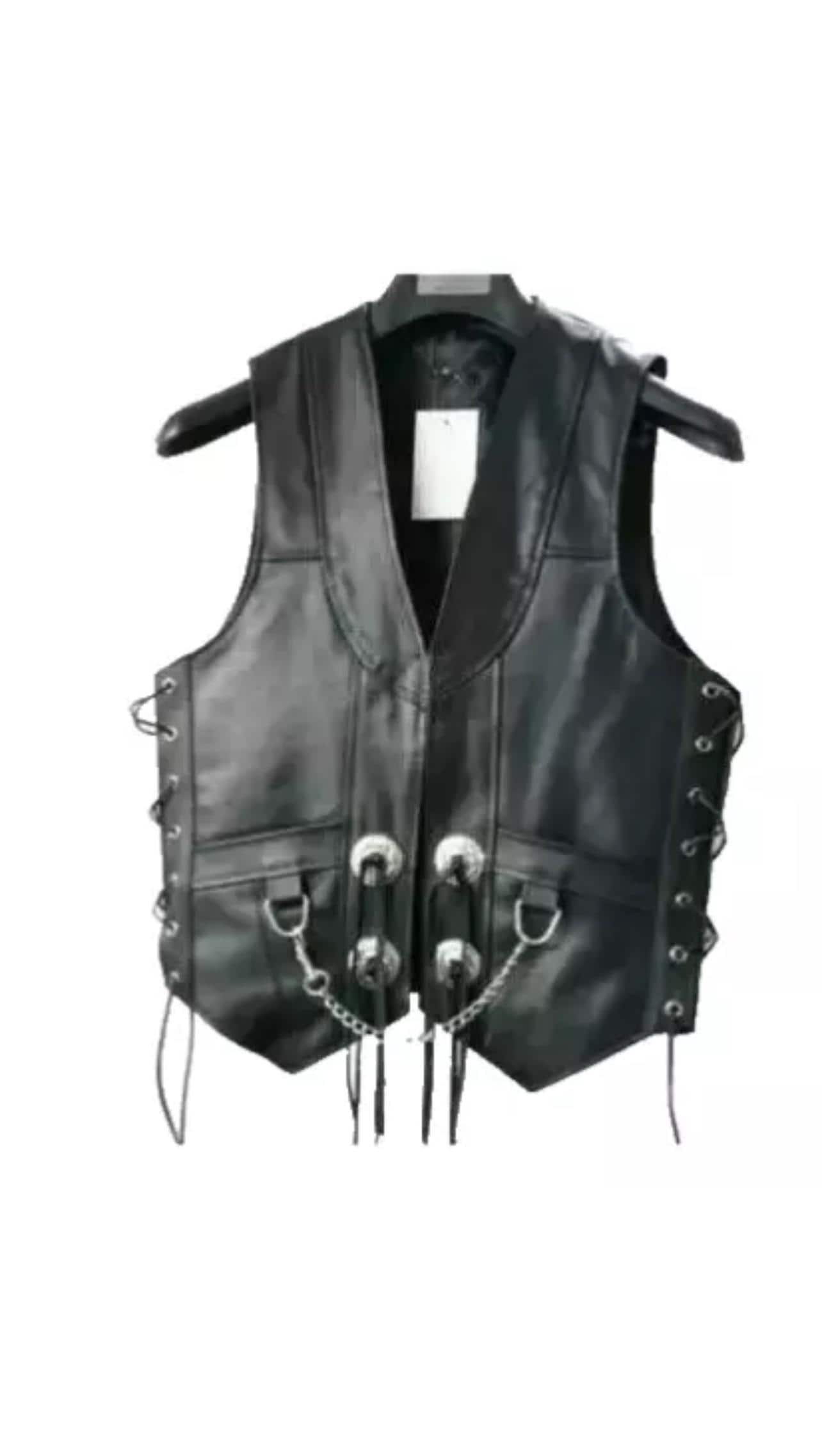 Concho Western Black Leather Vest - Etsy