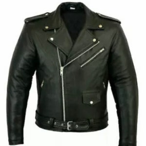 Perfecto Marlon Brando Men’s Leather Jacket Motorcycle Black Biker Jacket
