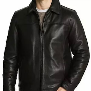 Mens Leather Jacket Flight Bomber Coat Black Lined Size-2XL