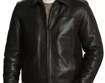 Mens Leather Jacket Flight Bomber Coat Black Lined Size-2XL