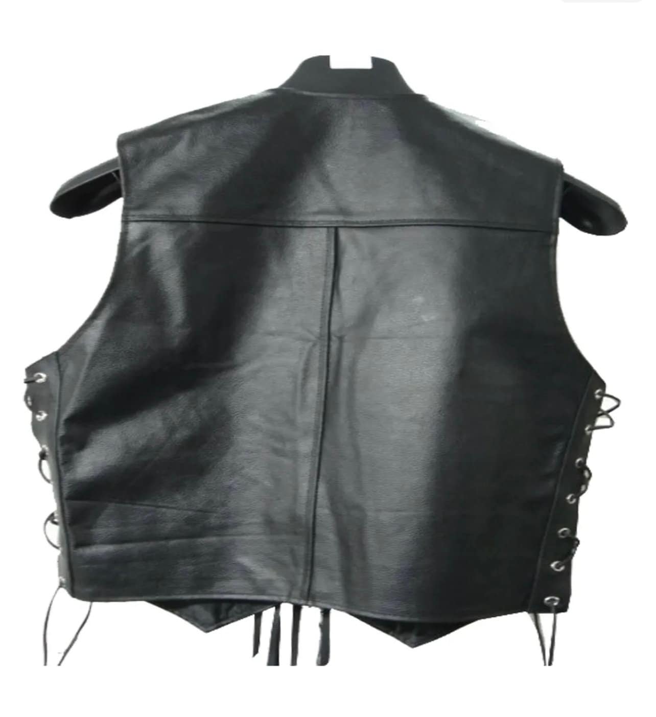 Biker Vest For Men Men's Black Leather Fringed Concho Chain Vest