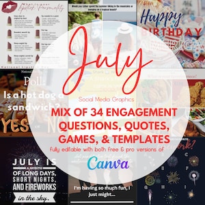 34 July Social Media Graphics | Engagement Graphics,  Canva Template, Social Selling, Direct Sales, Small businesses, Done for you