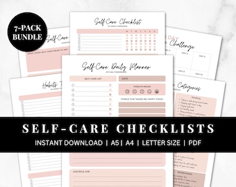 Self Care Planner, Self-Care Checklist, Habits & Mood Tracker, Wellness Journal Printable, Daily Weekly and Monthly Digital Planner