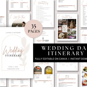 35 Page Minimalist Wedding Day Itinerary, Printable Wedding Planner, Editable Template Canva, Digital Download, Wedding Planning Checklist