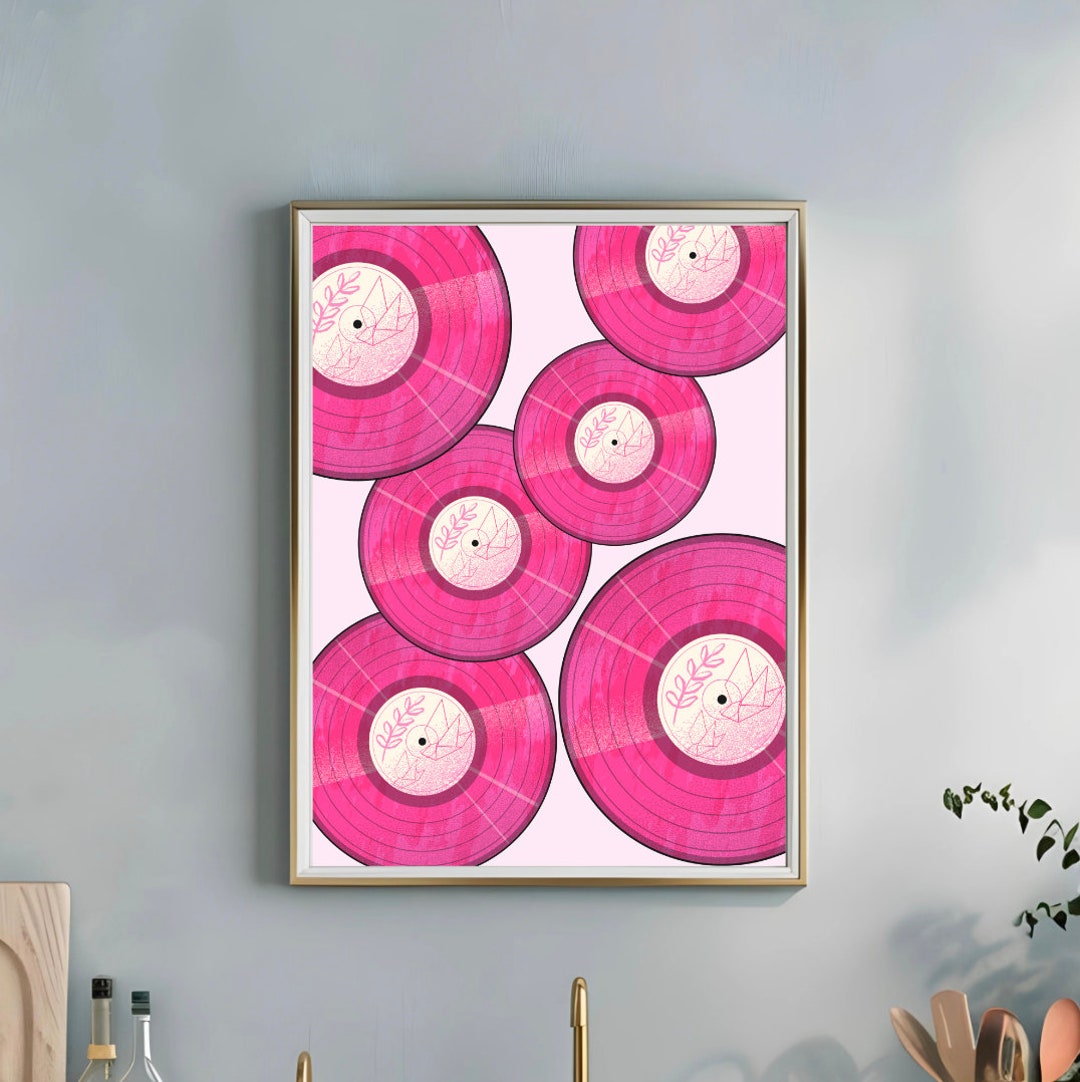 Hot Pink Record Art Print, Retro Wall Art, Pink Maximalist Prints