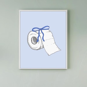 Blue Bathroom Art Print, retro wall art, girly bathroom art prints, powder room decor, Downloadable wall art, Blue bow art, bathroom decor