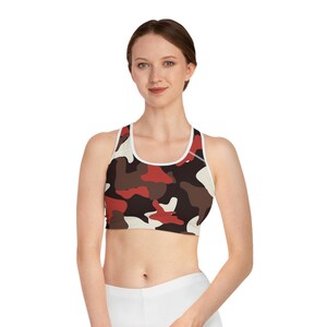 Green Army Camo Padded Sports Bra for Women Military Camoflauge