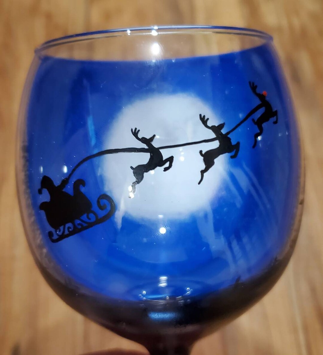 Hand Painted Santa Wine Glass, 3D Designed Wine Glass, Christmas Wine Glass, Santa's Sleigh Wine