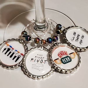 Friends wine charm gift set, friends set, Ross, Rachel,  Chandler, Monica, Joey, Phoebe, hostess gift, house warming gift