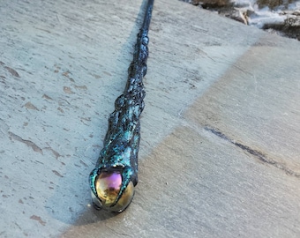 Shimmery Green Wizard Wand with Crystal Ball - Handmade