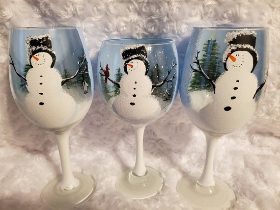 Frosty Hand Painted Wine Glasses set of 4 