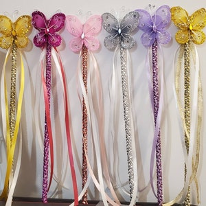 Glitter Butterfly Fairy Wand: Handmade Satin Ribbon Dance Wand