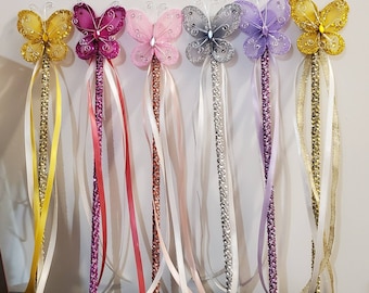 Glitter Butterfly Fairy Wand: Handmade Satin Ribbon Dance Wand