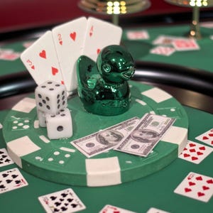 Casino Chip Duck: Good Luck Charm, Desktop Buddy, metallic shimmery ducks