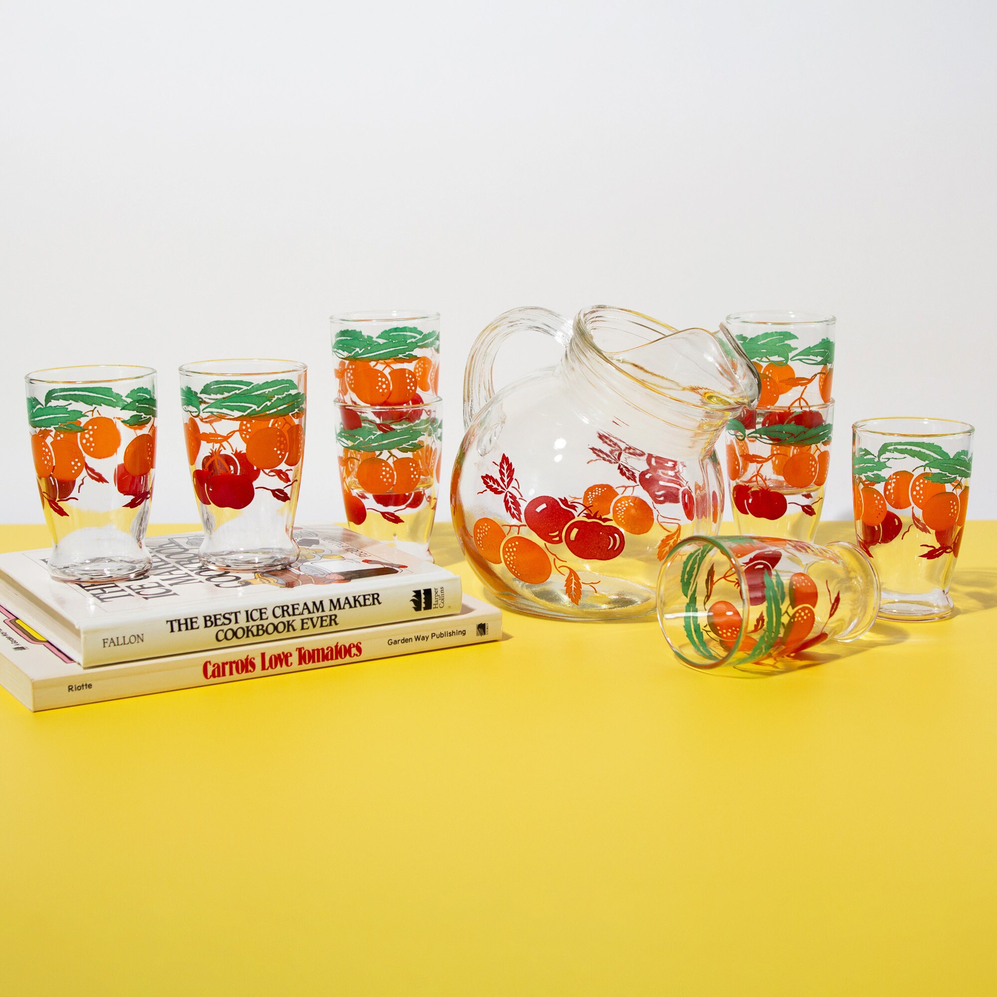 Vintage Orange Juice Pitcher & Glass Set, 1950s, 9piece Set Etsy