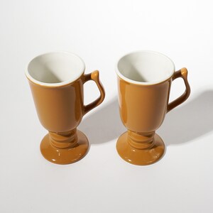 Vintage Hall Pottery Tan Ceramic Coffee Mugs, Mid-century Modern image 3