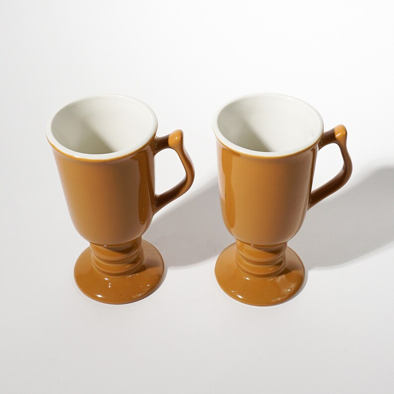 Vintage Hall Pottery Tan Ceramic Coffee Mugs, Mid-century Modern image 3