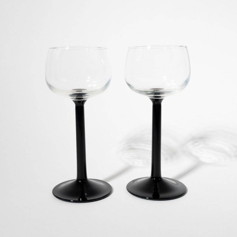 Vintage French Black Stem Wine Glasses 1980s Etsy