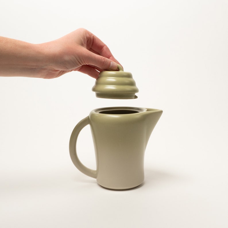 Vintage Ceramic Teapot, Green Gradient Ceramic Ripple Teapot image 2
