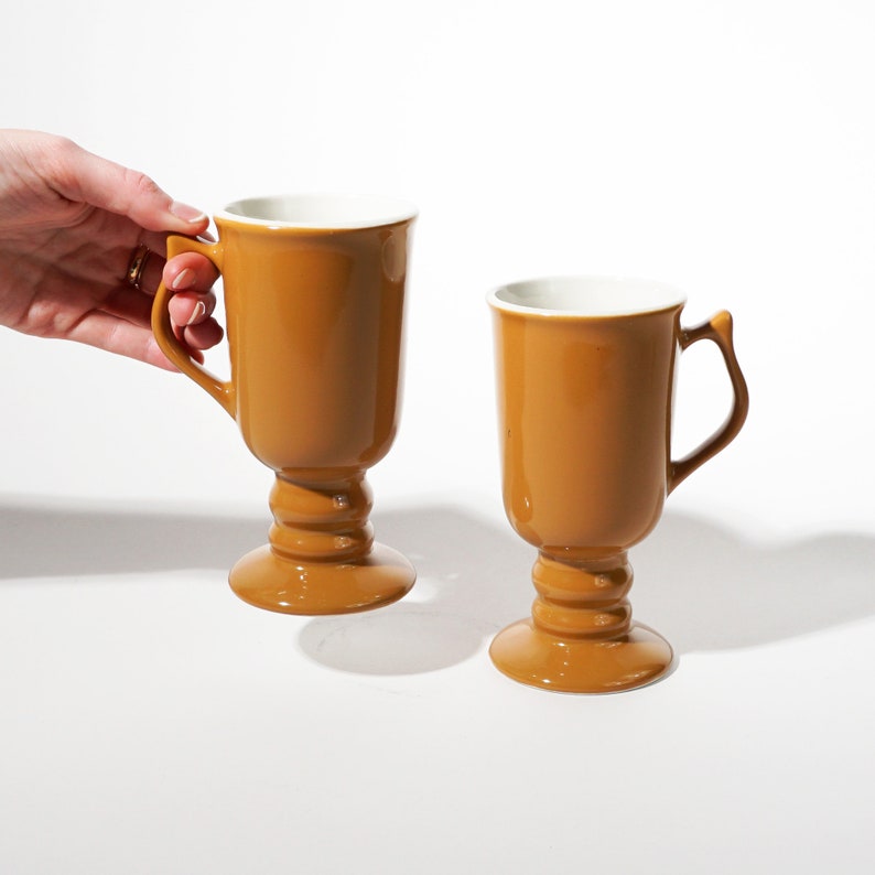 Vintage Hall Pottery Tan Ceramic Coffee Mugs, Mid-century Modern image 2